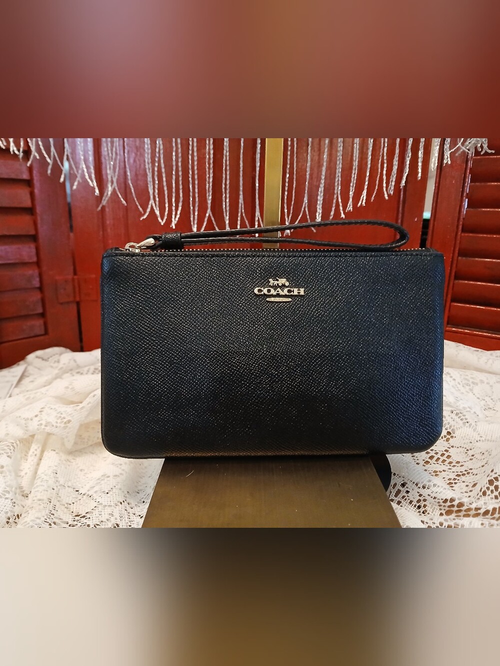Coach Black Leather Wristlet Clutch